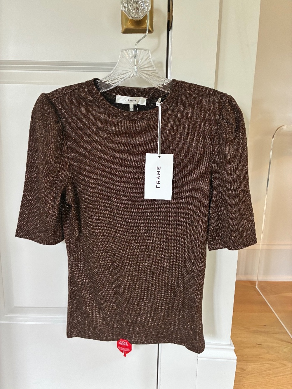 FRAME Gathered Sleeve Lurex Metallic Top Bronze Small NWT $178